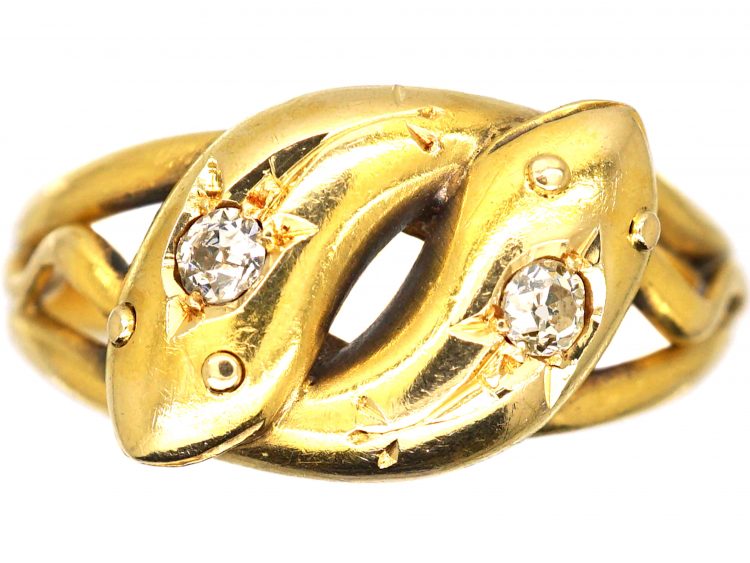 Edwardian 18ct Gold Double Snake Ring set with Diamonds