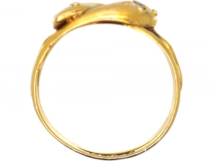 Edwardian 18ct Gold Double Snake Ring set with Diamonds