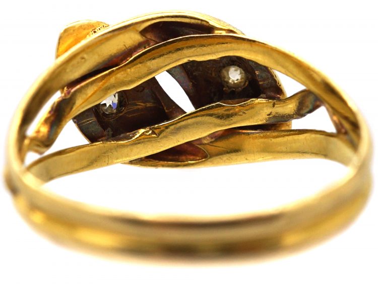 Edwardian 18ct Gold Double Snake Ring set with Diamonds