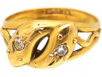 Edwardian 18ct Gold Double Snake Ring set with Diamonds