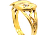 Edwardian 18ct Gold Double Snake Ring set with Diamonds
