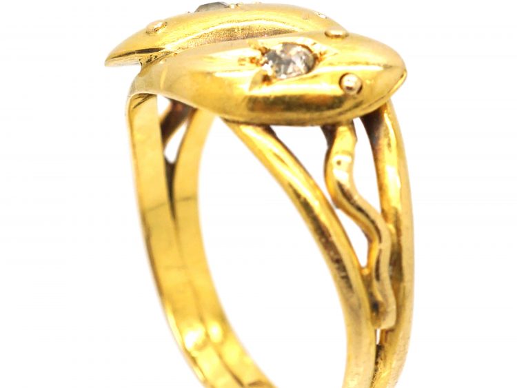 Edwardian 18ct Gold Double Snake Ring set with Diamonds