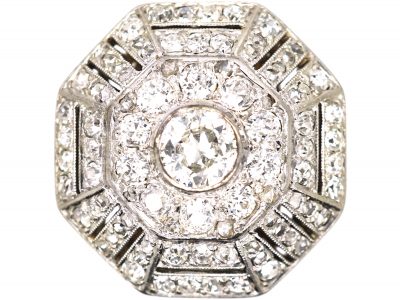 Art Deco 18ct Gold & Platinum Large Octagonal Shaped Ring set with Diamonds