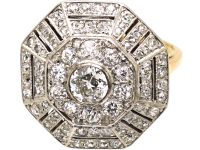 Art Deco 18ct Gold & Platinum Large Octagonal Shaped Ring set with Diamonds