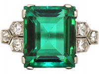 Art Deco 18ct White Gold & Platinum, Green Tourmaline & Diamond Ring
