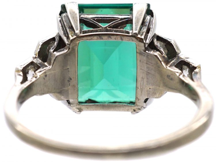 Art Deco 18ct White Gold & Platinum, Green Tourmaline & Diamond Ring