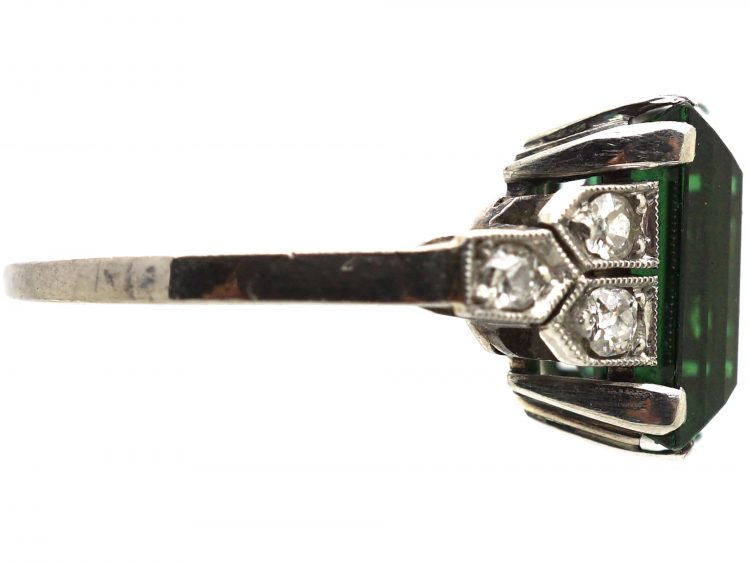 Art Deco 18ct White Gold & Platinum, Green Tourmaline & Diamond Ring
