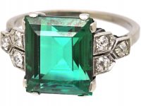 Art Deco 18ct White Gold & Platinum, Green Tourmaline & Diamond Ring