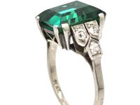 Art Deco 18ct White Gold & Platinum, Green Tourmaline & Diamond Ring
