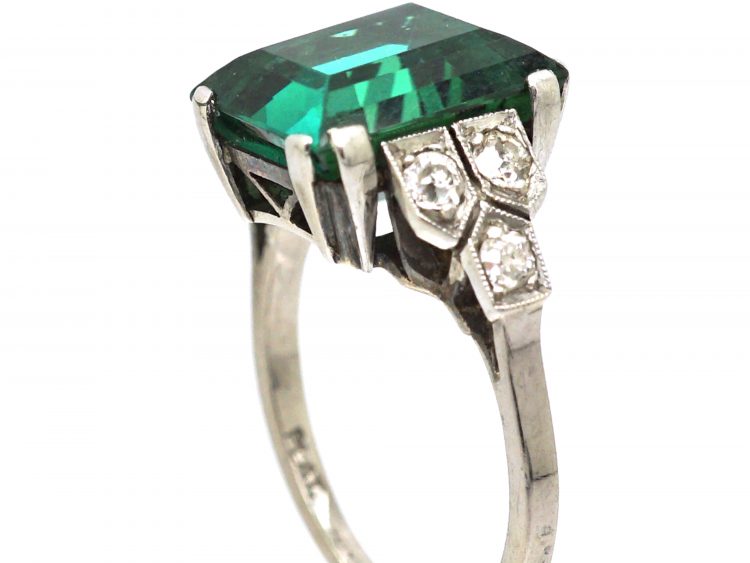 Art Deco 18ct White Gold & Platinum, Green Tourmaline & Diamond Ring
