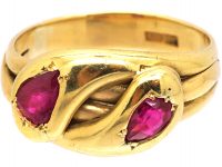 Victorian 18ct Gold Snake Ring set with Two Pear Shaped Rubies