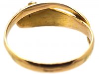 Early Victorian 15ct Gold Snake Ring set with Turquoise, Natural Split Pearl & Cabochon Emerald Eyes