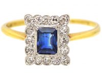 Early 20th Century 18ct Gold & Platinum, Sapphire & Diamond Rectangular Ring