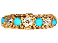 Victorian 15ct Gold, Turquoise & Diamond Seven Stone Ring