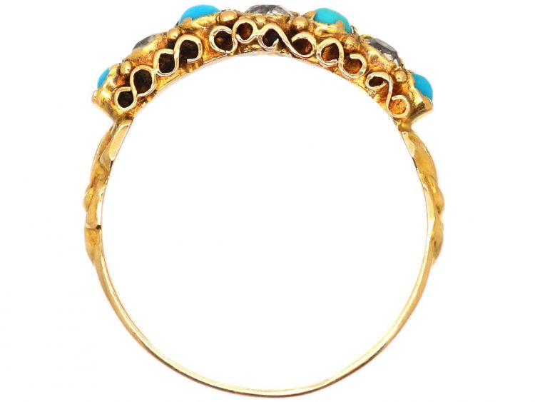 Victorian 15ct Gold, Turquoise & Diamond Seven Stone Ring