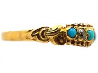 Victorian 15ct Gold, Turquoise & Diamond Seven Stone Ring