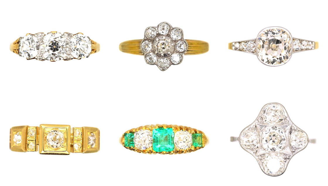 Old mine cut diamond rings from our collection