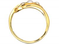 Edwardian 18ct Gold Crossover Ring set with Natural Pearls & Green Garnets