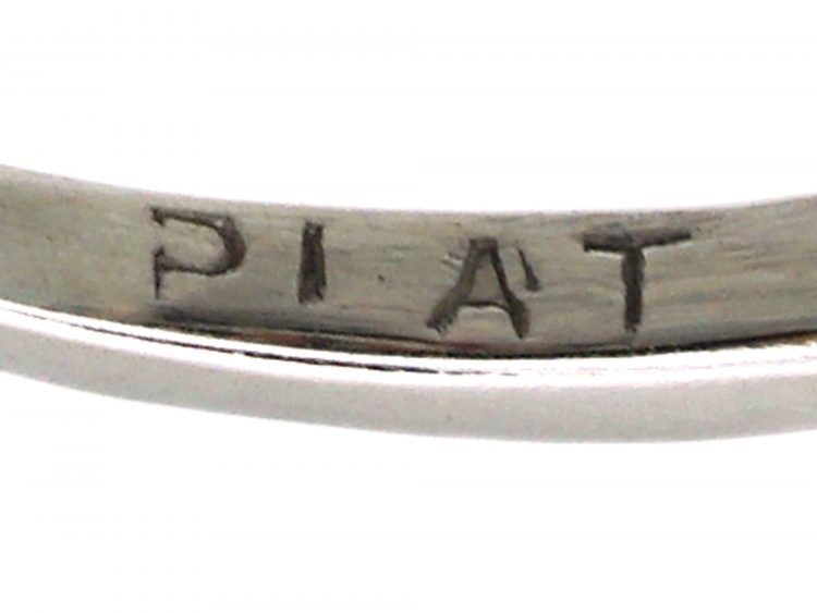 Retro Platinum Ring set with a Rectangular Cut Aquamarine with Baguette Cut Diamond Shoulderss