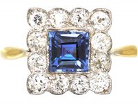 Edwardian 18ct Gold & Platinum, Sapphire & Diamond Square Ring
