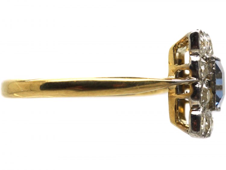 Edwardian 18ct Gold & Platinum, Sapphire & Diamond Square Ring