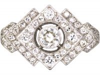 Art Deco Platinum Geometric Diamond Shaped Ring set with Diamonds