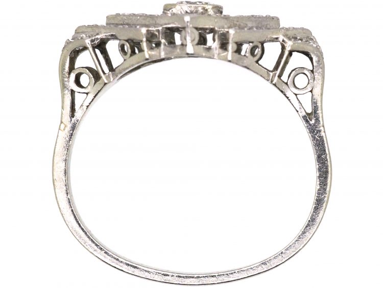 Art Deco Platinum Geometric Diamond Shaped Ring set with Diamonds