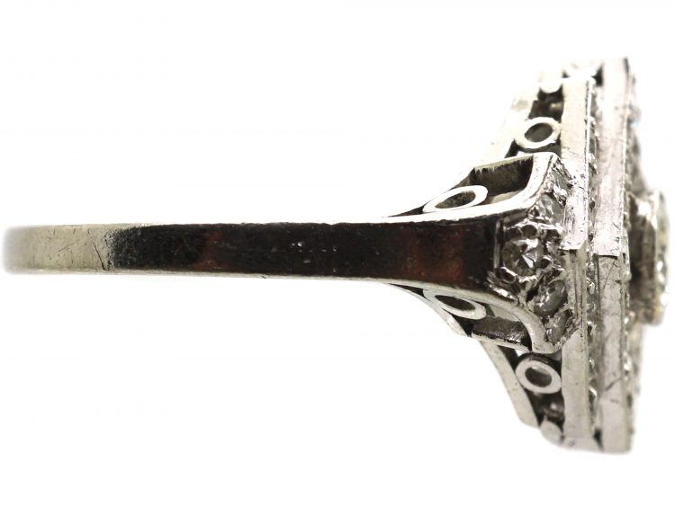 Art Deco Platinum Geometric Diamond Shaped Ring set with Diamonds