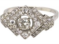 Art Deco Platinum Geometric Diamond Shaped Ring set with Diamonds
