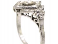 Art Deco Platinum Geometric Diamond Shaped Ring set with Diamonds