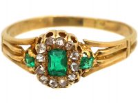 Victorian 18ct Gold, Emerald & Diamond Cluster Ring