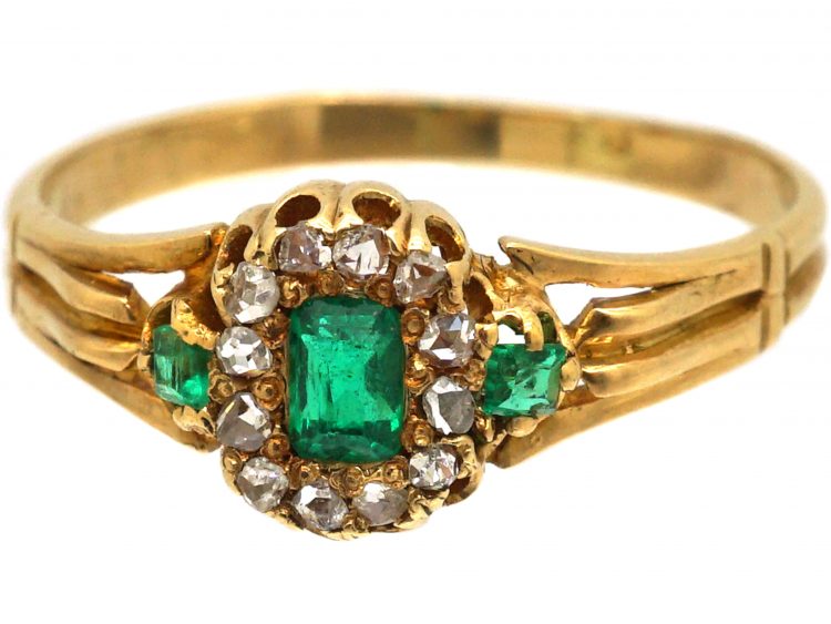 Victorian 18ct Gold, Emerald & Diamond Cluster Ring
