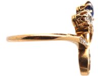 Art Nouveau 14ct Gold Flower Ring set with a Sapphire & Diamonds