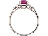 Art Deco Platinum, Rectangular Cut Pink Sapphire & Diamond Ring