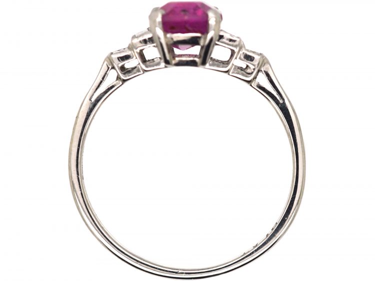 Art Deco Platinum, Rectangular Cut Pink Sapphire & Diamond Ring