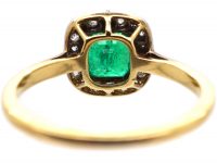 Edwardian 18ct Gold & Platinum, Emerald & Diamond Cluster Ring