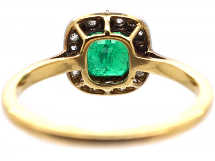 Edwardian 18ct Gold & Platinum, Emerald & Diamond Cluster Ring