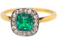 Edwardian 18ct Gold & Platinum, Emerald & Diamond Cluster Ring