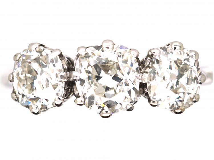 Early 20th Century Platinum, Three Stone Diamond Ring