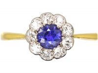 Edwardian 18ct Gold & Platinum, Sapphire & Diamond Cluster Ring