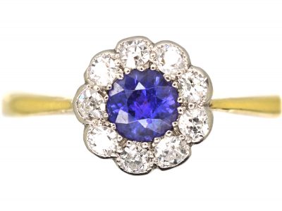 Edwardian 18ct Gold & Platinum, Sapphire & Diamond Cluster Ring