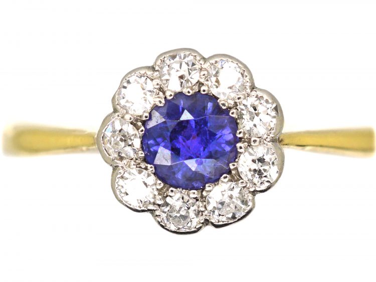 Edwardian 18ct Gold & Platinum, Sapphire & Diamond Cluster Ring
