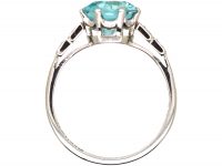 Art Deco Platinum Ring set with a Zircon with Stepped Diamond set Shoulders