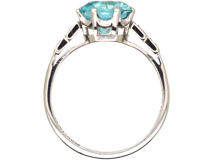 Art Deco Platinum Ring set with a Zircon with Stepped Diamond set Shoulders