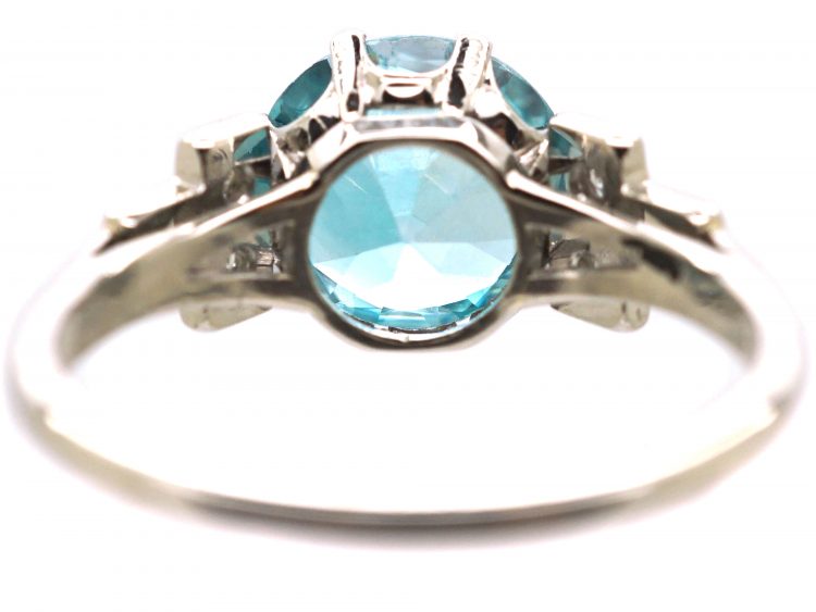 Art Deco Platinum Ring set with a Zircon with Stepped Diamond set Shoulders