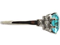Art Deco Platinum Ring set with a Zircon with Stepped Diamond set Shoulders