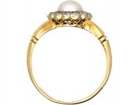 Edwardian 18ct Gold Cluster Ring set with a Natural Pearl & Diamonds