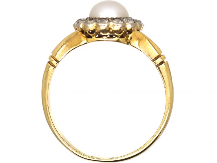 Edwardian 18ct Gold Cluster Ring set with a Natural Pearl & Diamonds