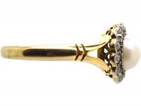 Edwardian 18ct Gold Cluster Ring set with a Natural Pearl & Diamonds