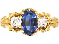 Edwardian 18ct Gold, Sapphire & Diamond Three Stone Ring